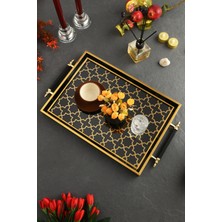 Özbience Gold ve Siyah Çerçeveli Lüks Sunum Tepsisi 46X28 Cm, Gerçek Camürün