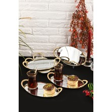 Özbience Aynalı Kulplu Sunum Tepsisi, 6'lı, 13X21 Cm, Kek, Kurabiye, Baklava, Çay Için