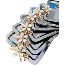 Özbience Büyük Zambak Desenli Çelik Kahve Sunum ve Dekoratif Çay Tepsisi (6'lı)