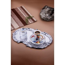 Özbience El Işlemeli Gümüş Tonlu Kahve ve Sunum Tepsisi Seti, 3'lü