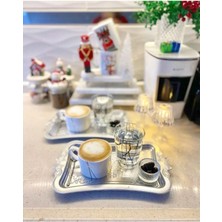 Özbience 6'lı Gümüş Renkli Plastik Kahve Sunum Tepsisi Kelebek Tasarım