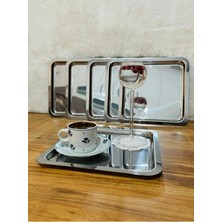 Özbience 6'lı Paslanmaz Çelik Kare Servis Tepsisi, 21X21CM, Dekoratif Sunum Aracı