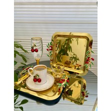 Özbience 6'lı Gold Tepsi Seti, Zeytin Dali ve Kiraz Temalı Sunumlar Için