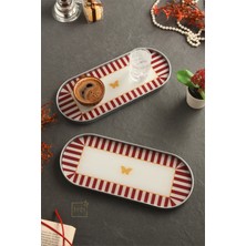 Özbience Kelebek Desenli Cam Sunumluklar, Gümüş, 2'li, 12X30 cm