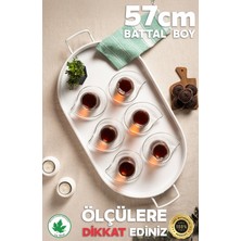 Özbience Elips Metal Çay ve Sunum Tepsisi, 57 Cm, Tel Kulplu