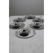 Özbience Paslanmaz Çelik 6'lı Yuvarlak Lüx Kahve ve Çay Sunum Tepsisi