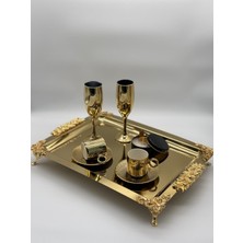 Özbience Şık Aksesuarlı Dikdörtgen Paslanmaz Gold Kaplama Çay ve Kahve Tepsisi