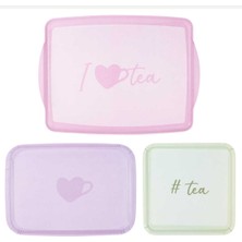 Özbience Renkli Melamin Çay Desenli 3'lü Kaydırmaz Tepsi, 25-36-43CM