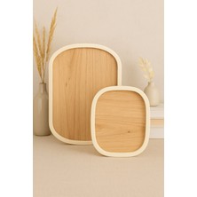 Özbience Iki Parça Oval Kayın Ahşap Dekoratif Sunum ve Banyo Düzenleme Tepsisi