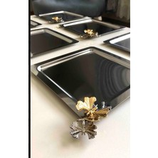 Özbience Sarı Kelebek Aksesuarlı Paslanmaz Çelik Kare 6’lı Sunum Servis Tepsi