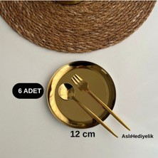 Özbience 6'lı 12 cm Gold Yuvarlak Paslanmaz Çelik Makaronluk ve Lokumluk Seti