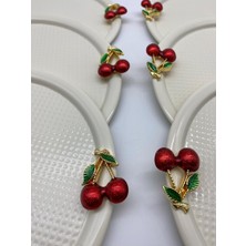 Özbience 6'lı Kirazlı Yuvarlak Krem Çay ve Kahve Sunum Tepsisi, 22CM