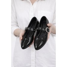 Moda Ayra Eliza Parlak Rugan Brown Tokalı Kadın Babet – Günlük Şık Mary Jane Ayakkabı