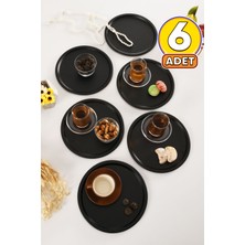 Özbience Şık Siyah Yuvarlak Sunum Tepsisi 6'lı Set