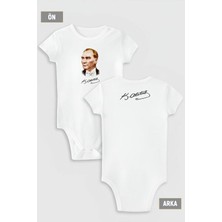 Overoz Atatürk Ön ve Atatürk Imza Sırt Baskılı Çıtçıtlı Kısa Kollu Bebek Body Zıbın 5110-5111