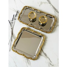 Özbience Eşsiz Gümüş-Gold Kare-Dikdörtgen Söz Nişan Servis Tepsisi