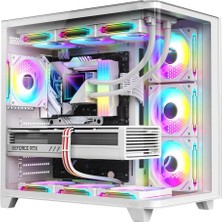 Dragos Ocean Curved Pro V2 Beyaz 7x Argb Fan 750W 80+ Akvaryum Gaming Bilgisayar Kasası
