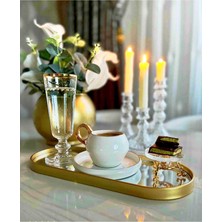 Özbience 3'lü Oval Aynalı Gold Sunum Tepsi 12X30 Ikramlık Kahve ve Çay Için