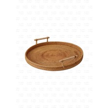 Özbience Modern Rattan Tepsi 35CM, Bohem ve Iskandinav Tarzı, Şık ve Zarif Tasarım