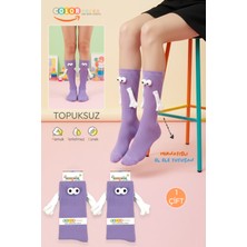 Color Socks 1 Çift Çocuk Mıknatıslı El Ele Tutuşan Çoraplar Topuksuz (6-12 Yaş)