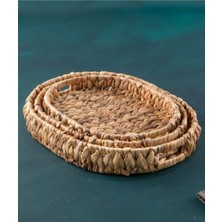 Özbience Şık 3'lü Oval Hasır Tepsi Seti, Dekoratif ve Kullanışlı Tasarım