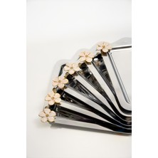 Özbience Şık 6'lı Kare Sunum Tepsisi Seti, Altın Detaylı, Paslanmaz Çelik, 21X21 cm