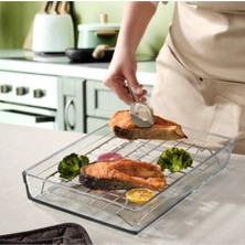 Özbience Dikdörtgen Çelik Tel Izgara ve Borcam Cam Tepsi Seti