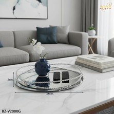 Özbience Şık Aynalı Yuvarlak Dekoratif Tepsi 34X34X5CM