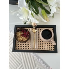Özbience Rattan ve Hazeran Dekoratif Sunum Tepsisi, Siyah, 33X21CM