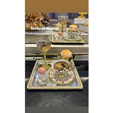 Özbience 2’li Metal Döküm Gold Çay Kahve Sunum Tepsisi Seti
