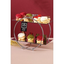 Özbience Yuvarlak Gümüş Aynalı Kahve Yanı Sunumluk Organizer 26CM