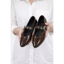 Moda Ayra Eliza Parlak Rugan Brown Tokalı Kadın Babet – Günlük Şık Mary Jane Ayakkabı