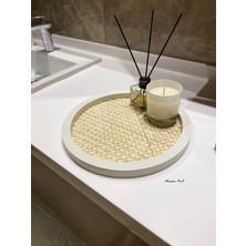 Özbience Rattan Hazeran Yuvarlak Tepsi, Beyaz, %100 Doğal, Şık ve Dayanıklı