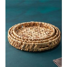 Özbience Şık 3'lü Yuvarlak Hasır Tepsi Seti, Dekoratif ve Kullanışlı Havalı Tasarım