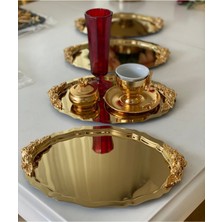 Özbience Altın Renk Oval 4’lü Kulplu Sunum Tepsisi, 20X25 cm