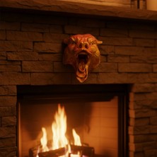 Marsilyan Dekoratif Asılabilir Jaguar Başı 3D Duvar Heykeli Gold Red 20X16 cm