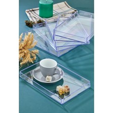 Özbience Şeffaf 6'lı Kristal Sunum Tepsisi, Kahve ve Dekorasyon Için Parlak Set