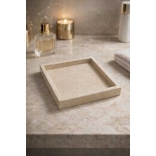 Özbience El Yapımı Bej Traverten Mermer Kare Tepsi 20X20 cm