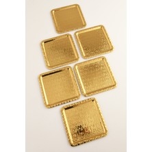 Özbience Altı Parça Paslanmaz Desenli Kare Kahve Çay Sunum Tepsisi