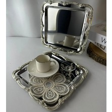 Özbience 2'li Çelik Kare Gümüş Çerçeveli Servis ve Sunum Tepsisi