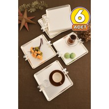 Özbience Karev Kare Kelebek Detaylı Gümüş Sunum Tepsisi 6'lı Takım