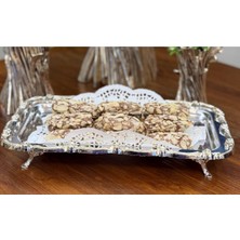 Özbience Teklili Ayaklı Sunum Tepsisi ve Baton Pasta-Börek Servisi, 32 Cm, Gümüş