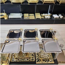 Özbience Kalın Paslanmaz Çelik 6'lı Kare Aksesuarlı Kahve ve Çay Servis Tepsisi