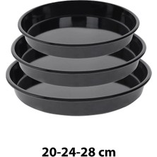 Özbience 20-24-28 cm Siyah Parlak Emaye Yuvarlak Fırın Tepsi Seti, 3'lü