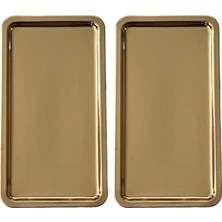 Özbience Paslanmaz Çelik Gold Renk Dikdörtgen Metal Sunum Tepsisi 2'li Set