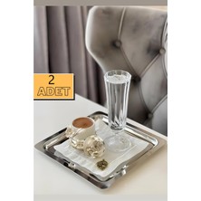 Özbience 2'li Kare Lüx Paslanmaz Çelik Kahve Sunum Tepsisi ve Tabağı Seti