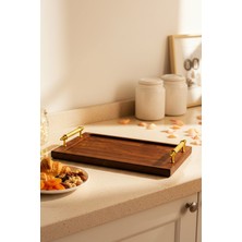 Özbience Şık Metal Kulplu Ahşap Sunum Tepsisi, Kahve ve Servis Için Ideal