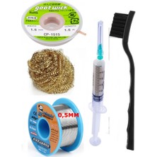 Smnr Havya Ucu Temizleme Teli Flux,lehim Emme Tel 1,5mm ve Lehim Teli Soldering 63SN/37PB Flux %1-3 40GR 0,5mm ST06