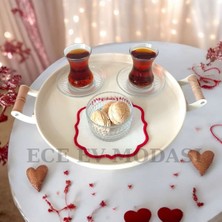 Özbience Ahşap Kulplu Krem Metal Çay Tepsisi 30 Cm, Sunum Için Şık ve Kullanışlı