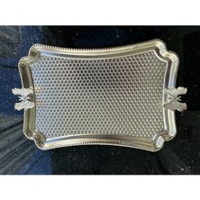 Özbience 6'lı Kelebek Detaylı Gümüş Metal Sunum Servis Tepsisi 23CM